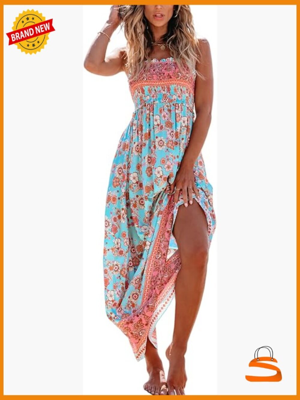 Smocked Floral Maxi Dress Spaghetti Straps Sleeveless Square Neck Beach Vacay